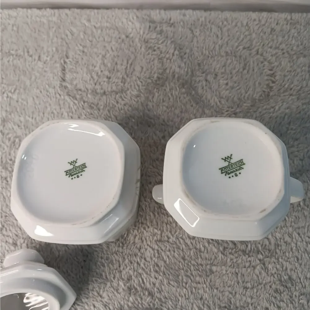 Mitterteich Floral Creamer and Sugar Dish Bowl with Lid White Purple Vintage